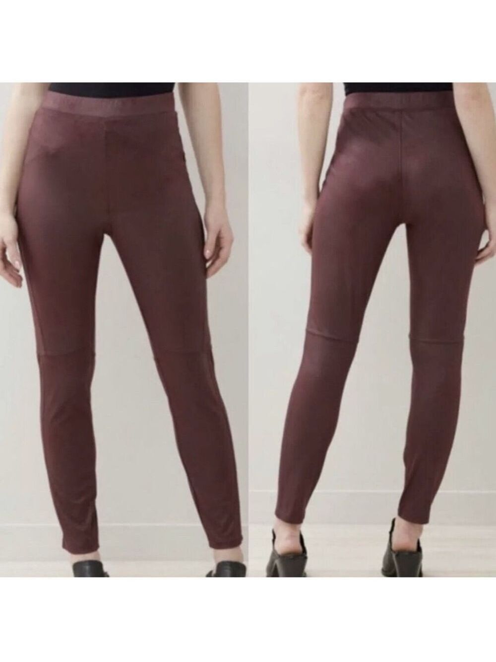 Free People Burgundy Vegan Suede Leather Leggings XS